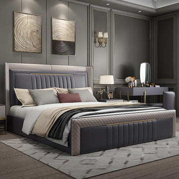 Modern Upholstered Cal King Bed Platform Bed Frame  with Wingback Headboard